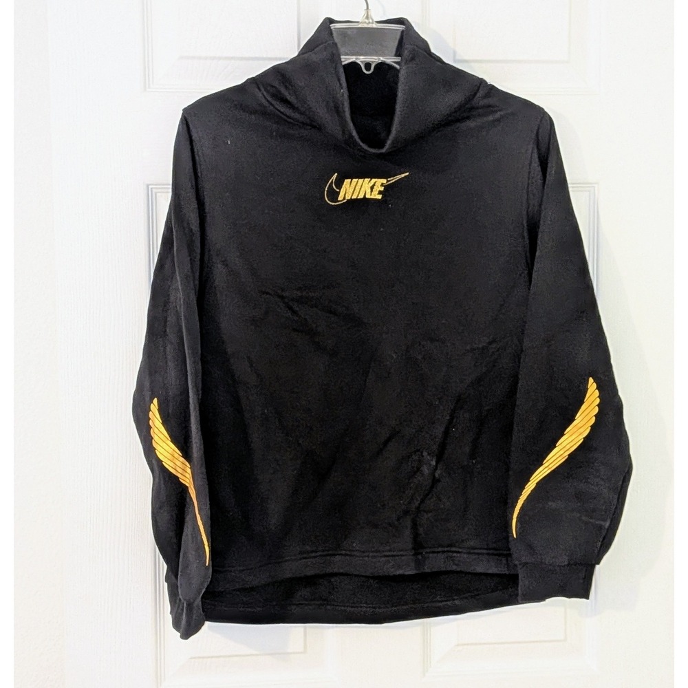 Nike Pullover Black Sweatshirt Turtleneck Long Sleeve Gold Logo Kids XL NWT $55